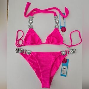 Jazmin Love Beach Bunny swimsuit set top M bottoms XL nwt